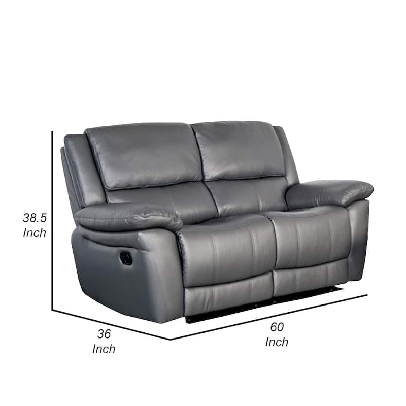 Larus Manual Loveseat, Dark Gray Leather Match, Pillow Top Arms, 60 Inch