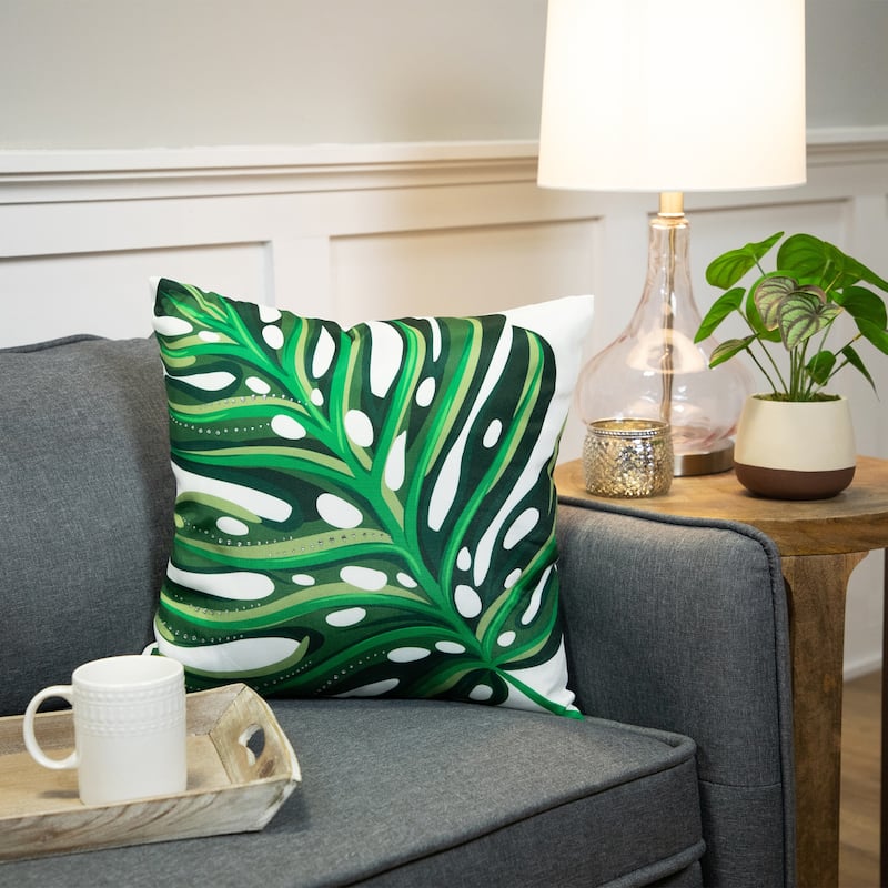 Palm Leaf with Rhinestones Throw Pillow - 16" - Green and White