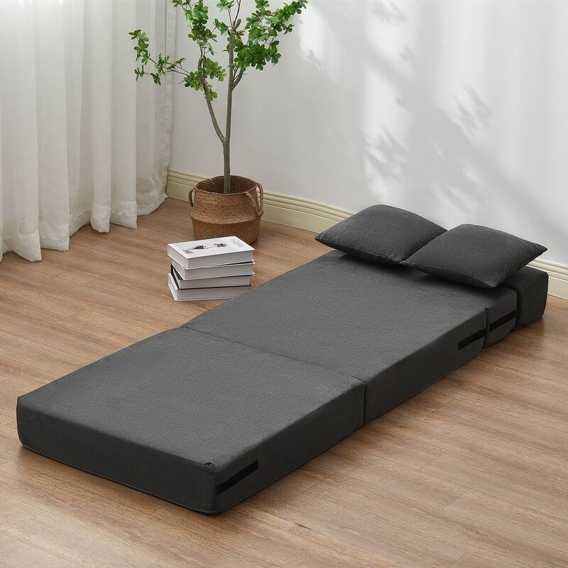 Dark Grey Single Foam Fabric Foldable Sofa Bed with Pillows and Washable Cover - 73.23” L x 28.74” W x 5.91” H