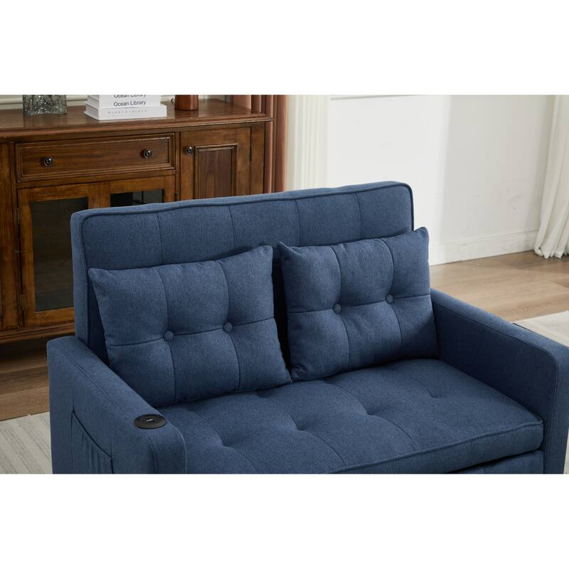 Pull-Out Sofa Bed Daybed, Lounge Chaise Loveseat with Adjustable Backrest, Convertible Sleeper Sofa with USB Charging