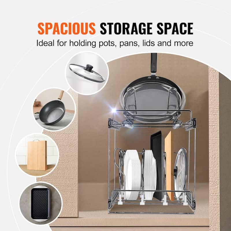 Pan and Pot Rack Steel Lid Holder for Kitchen Cabinet & Pantry Storage - 12"W x 22.6"D x 18.3"H