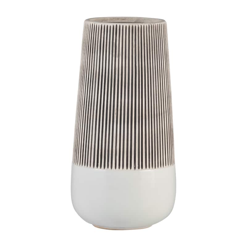 Sagebrook Home Ceramic Vase Contemporary Ivory and Beige Ridged Design Floral Vase For Decorative Table Accent