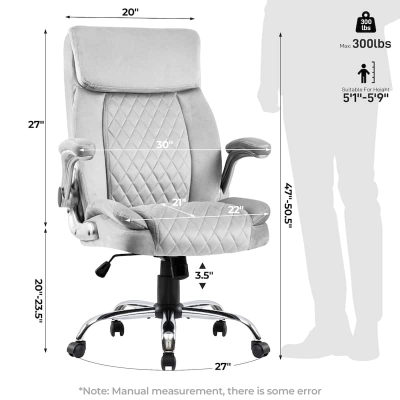 Ergonomic Velvet Office Chair, Height Adjustable Executive Desk Chair