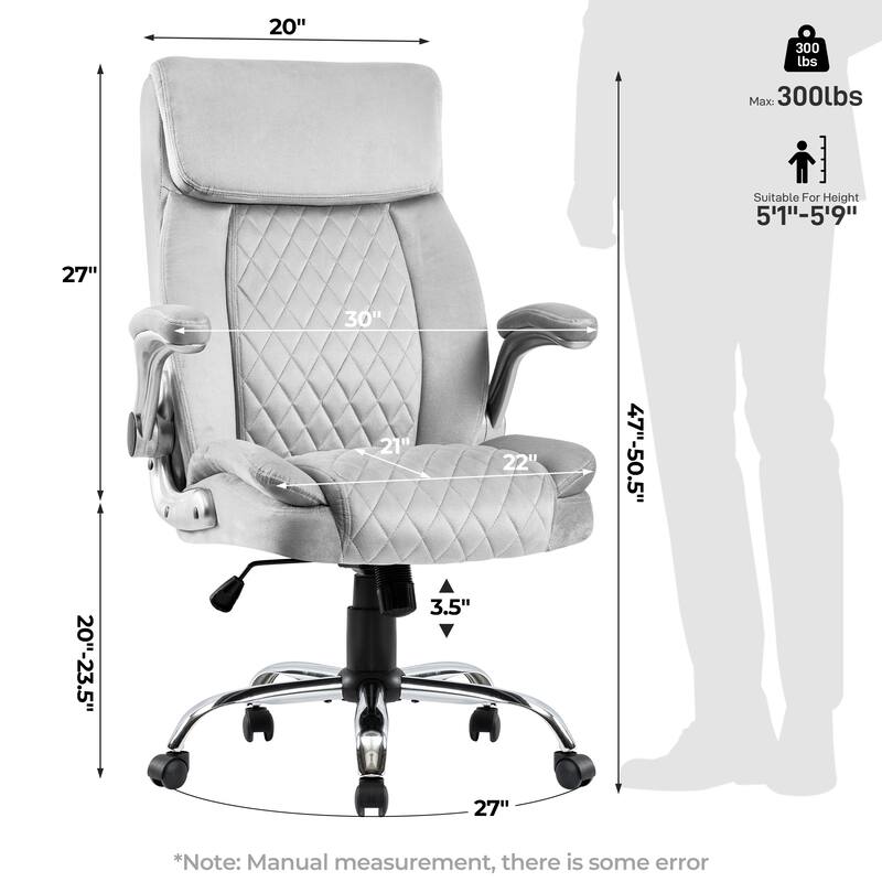 Swivel Office Chair Ergonomic Office Chair with Velvet Headrest, Lumbar Design Cushion and Tilt, for Office