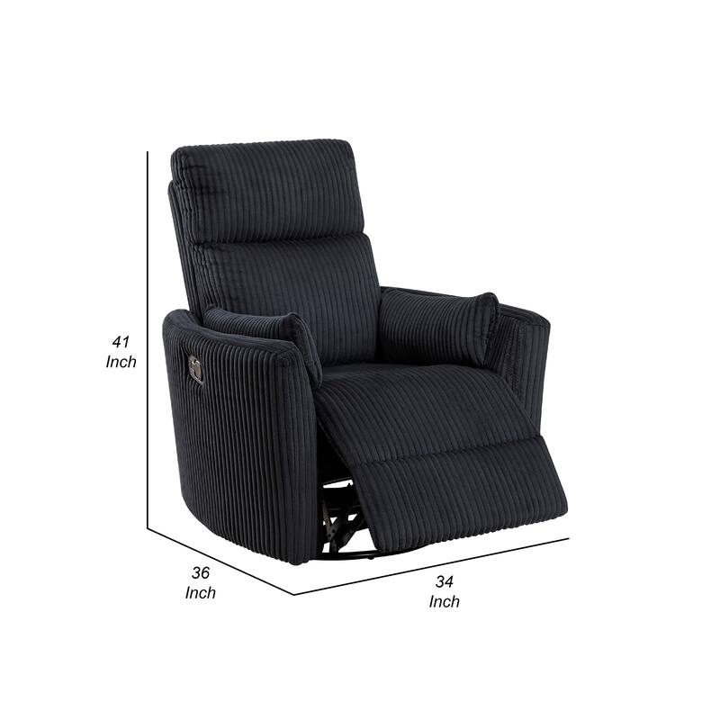 Rix Swivel Glider Recliner Chair w 2 Lumbar Pillows, Black Corduroy