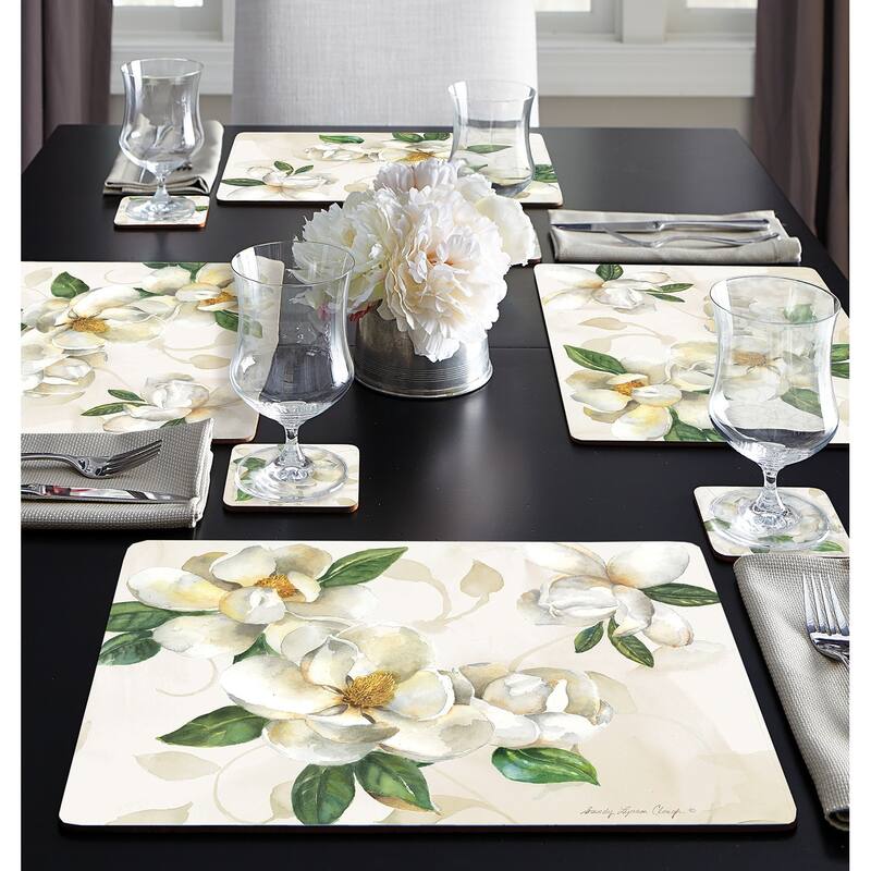 Cala Home Hardboard Placemats - Magnolias - Set of 4 - 15.5x11.25x.213