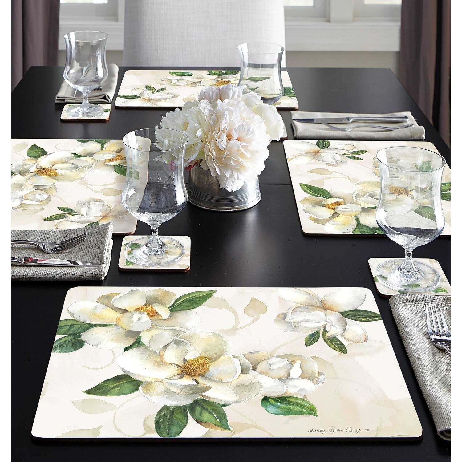 Cala Home Hardboard Placemats Magnolias Set of 4 15.5x11.25x.213