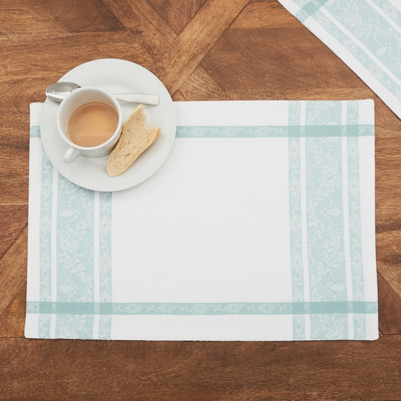 Rose Trellis Jacquard Sea Glass Cotton Woven Placemat Set of 6