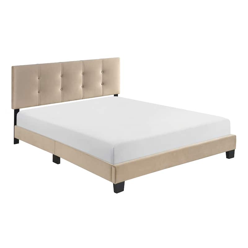 Fort Velvet Upholstered Platform Bed, Queen - Light Brown