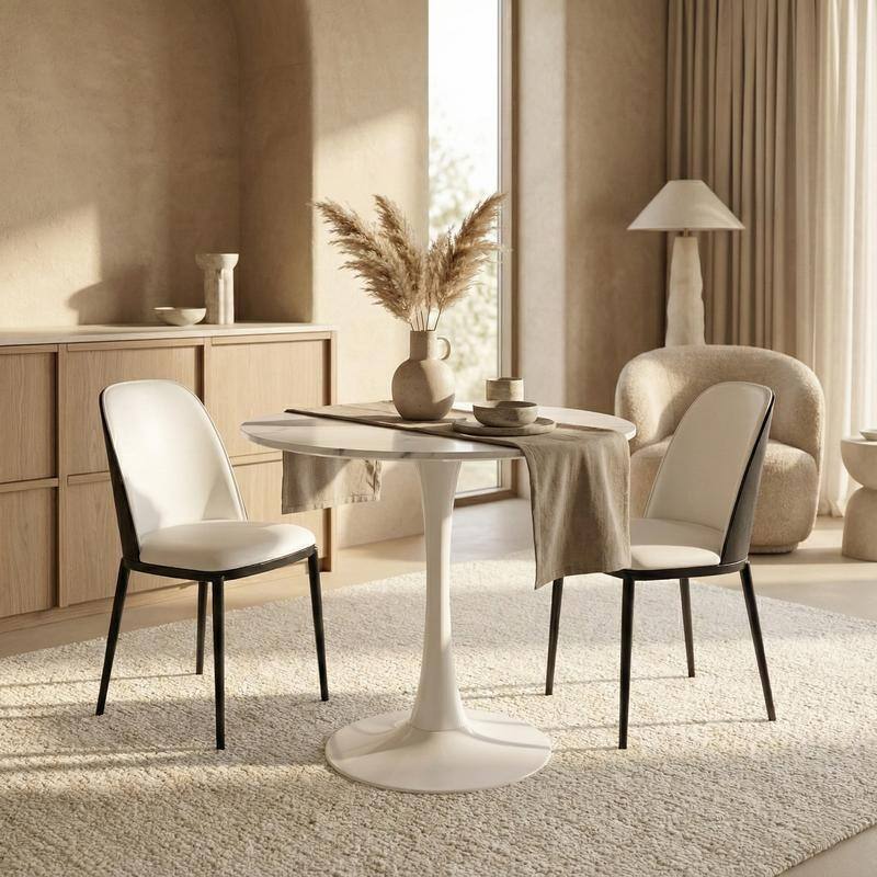 Bristol Modern Round Dining Table with Stain Resistant Solid Wood Top and White Pedestal Base for Home, Cafes and Restaurant