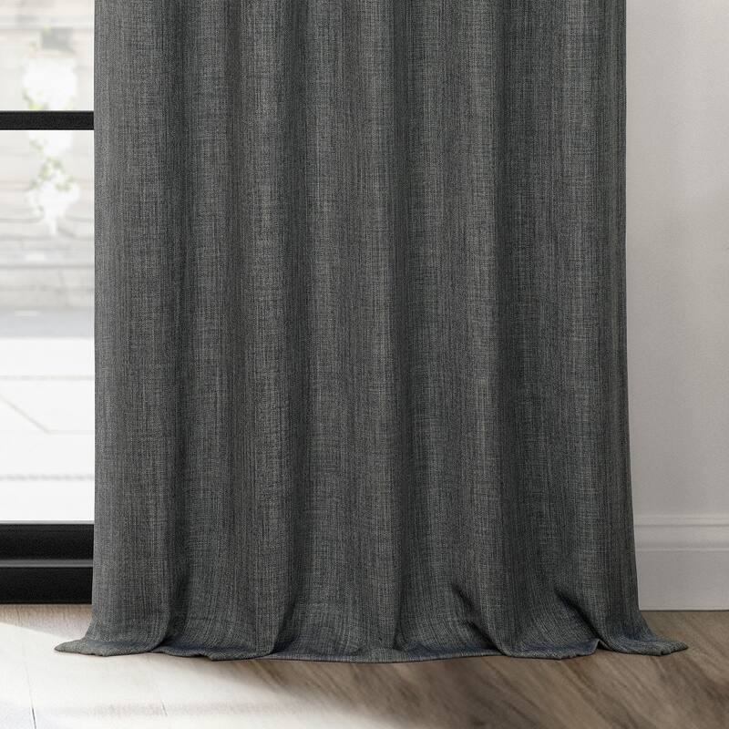 Exclusive Fabrics French Pleated Textured Faux Linen Room Darkening Curtains for Bedroom & Living Room Curtains (1 Panel)