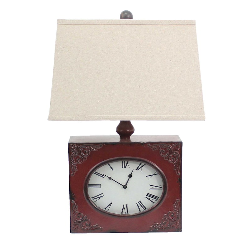 22" Metal Table Lamp with Beige Rectangular Shade and Traditional Design for Living Room or Bedroom - 22”H x 7”W x 7”D - Red-Beige