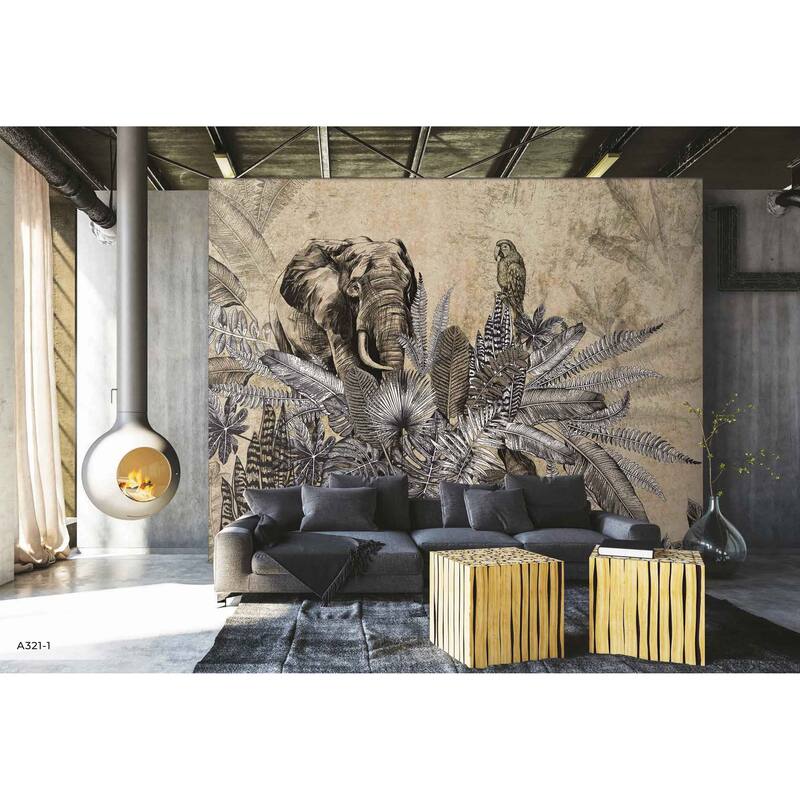 Vintage Safari Elegance Wallpaper Mural Intricate Foliage