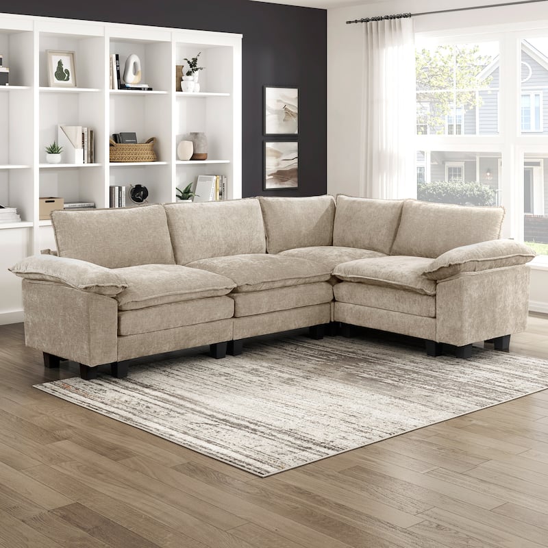 Terra Chenille 4-Piece Modular Sectional Sofa - Wood Finish Feet