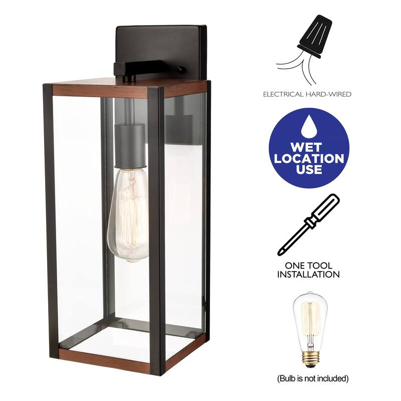 C Cattleya 1-Light Black Outdoor Wall Lantern with Faux Wood Accent