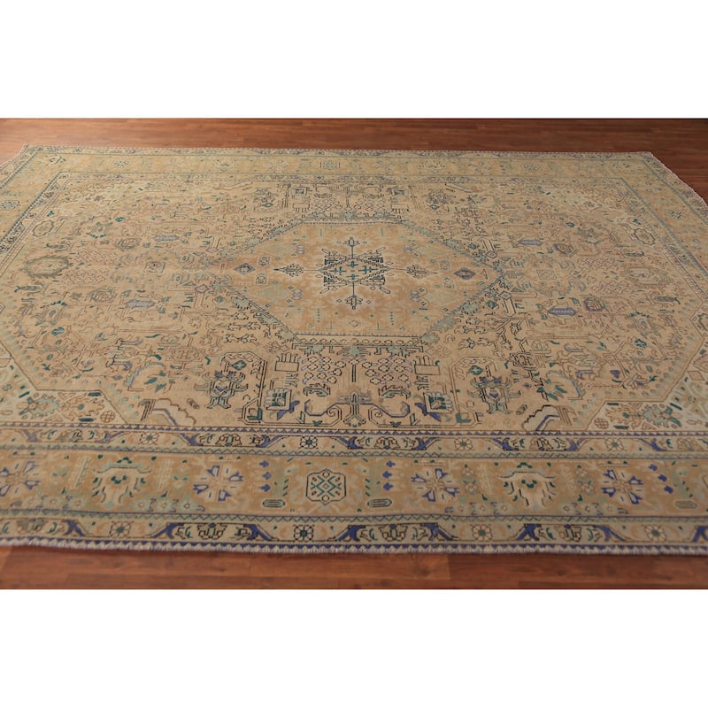 Geometric Pink Tabriz Persian Area Rug Oriental Handmade Wool Carpet - 8'0"x 10'9"
