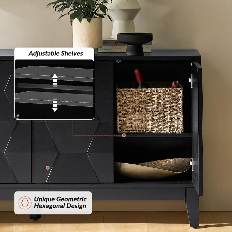 Silakan Mid-Century Modern 4-Door Large Storage Sideboard with Solid Wood Legs by HULALA HOME