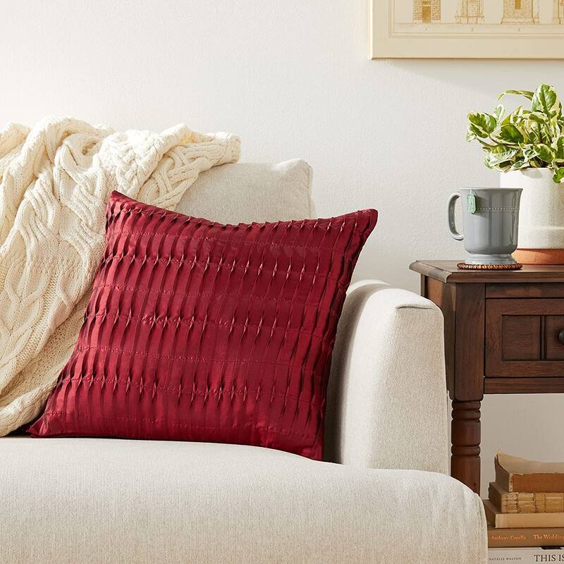 Violet Linen Silky Pleated Satin Pattern, 17 Inch x 17 Inch, Square, Decorative Accent Throw Pillow