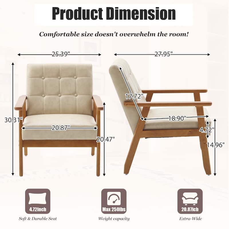 Linen/PU Upholstered Tufted Living Room/Bedroom Accent Chair With Wood Legs