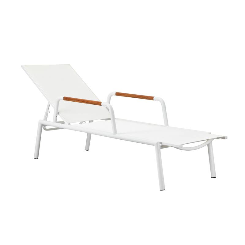 Shia 79 Inch Chaise Lounger, White Aluminum, Adjustable Back, Set of 2 - Brown