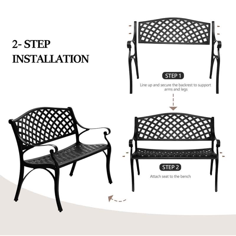 40.5 in. Cast Aluminum Park Bench Patio Backyard Decorative Bench