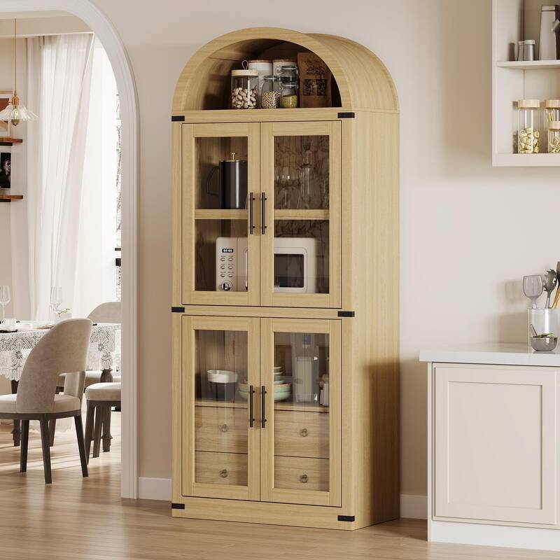 71" Tall Bookshelf, 4 Tier Book Shelf with 2 Storage Drawers, with Doors