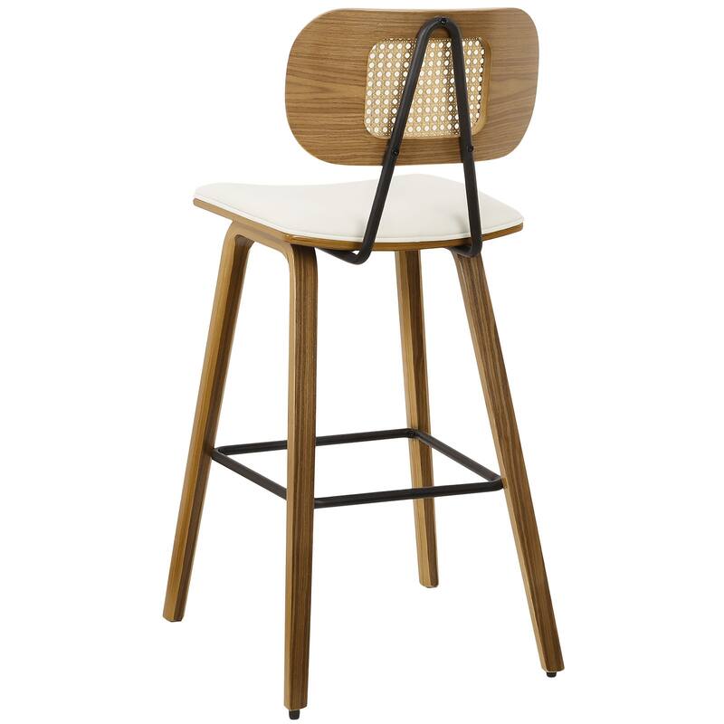 26-inch Wood Counter Height Bar Stools with Rattan Back