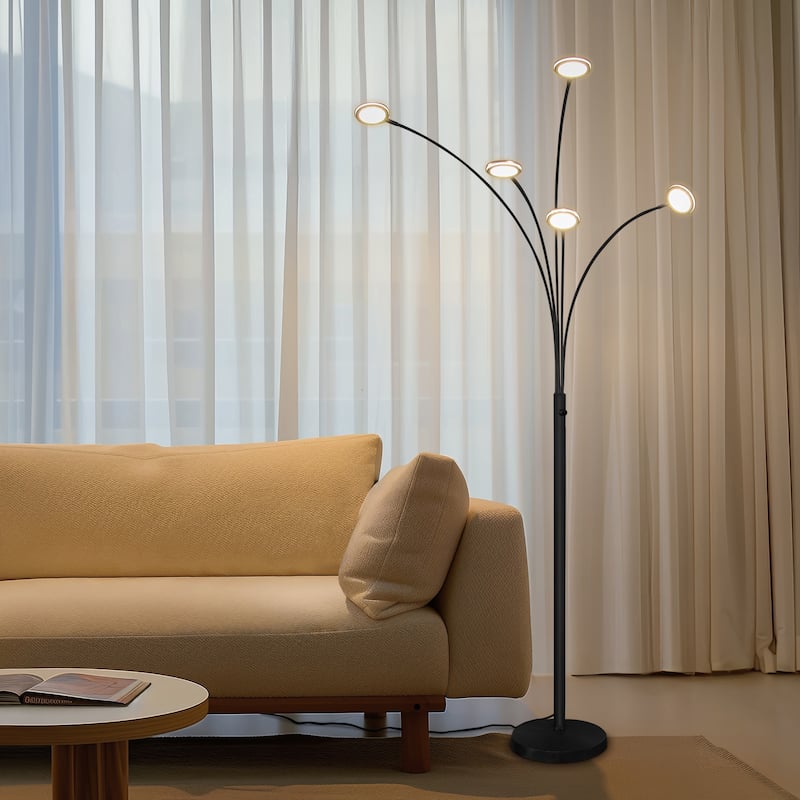 Brightech Orion-5 76.8 in Sanded Matte Black Modern 5-Light 24W 550Lm 3000K Dimmable Integrated LED Contemporary Arc Floor Lamp