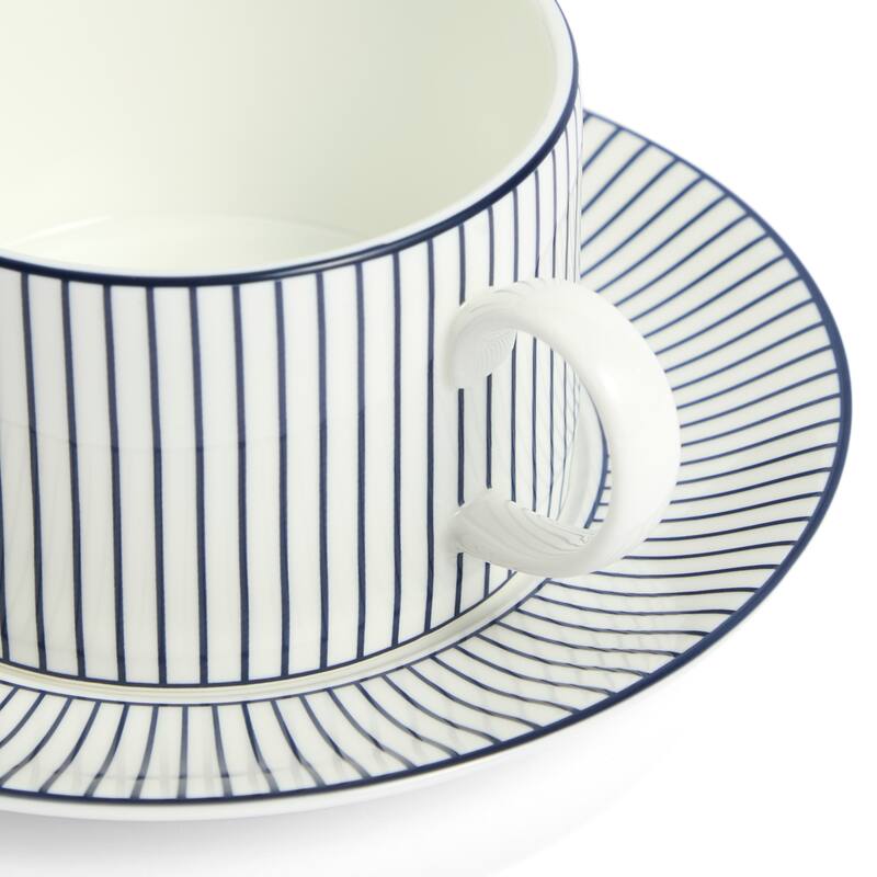 Wedgwood Gio Blue Teacup & Saucer 7.4floz, Pinstripe White