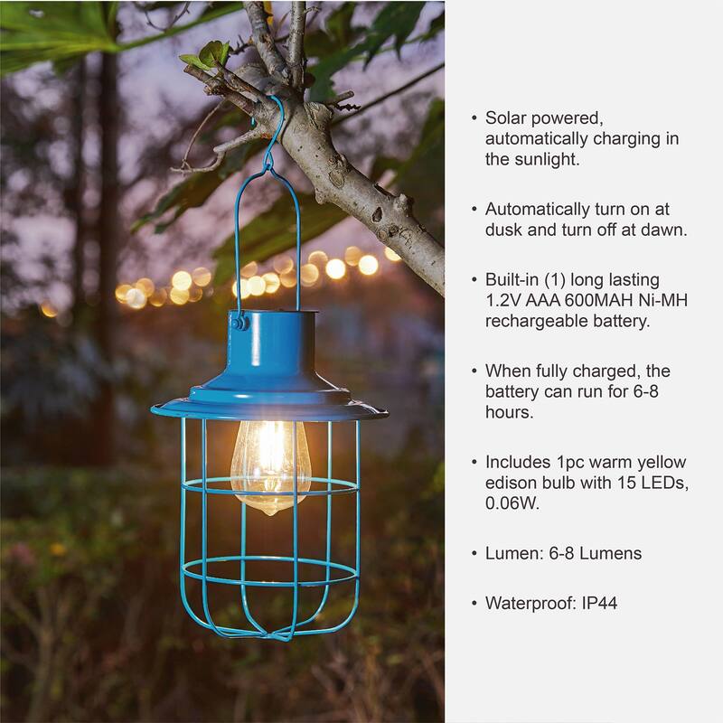 Glitzhome 9.75"H Metal Wire Solar Powered Outdoor Hanging Lantern