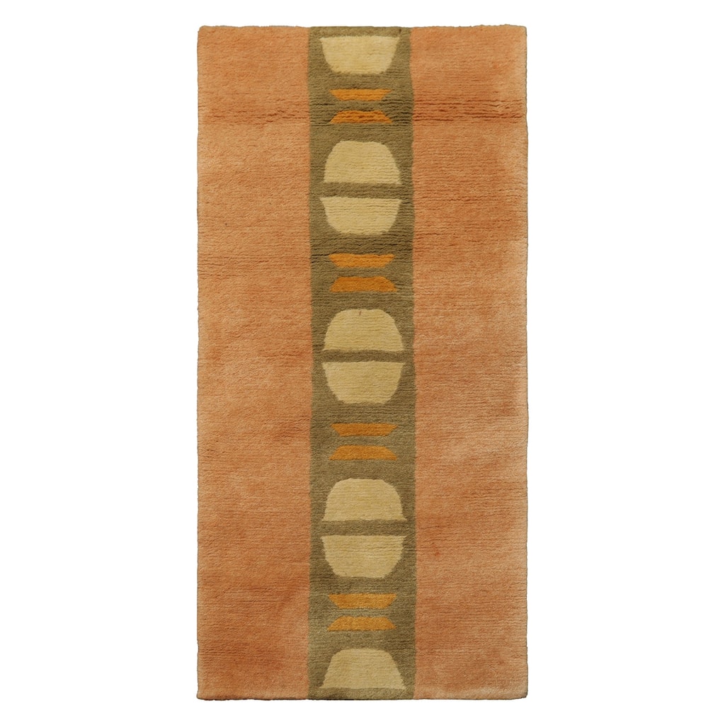 Tibetan Modern & Contemporary Plush Pile 2x4 Hand Knotted Wool Peach Rug - 2' x 4'