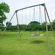 preview thumbnail 2 of 16, 9.5' Heavy Duty Metal Swing set for Backyard with Platform Swing, Belt Swing, and Trapeze Bar Brown/Green