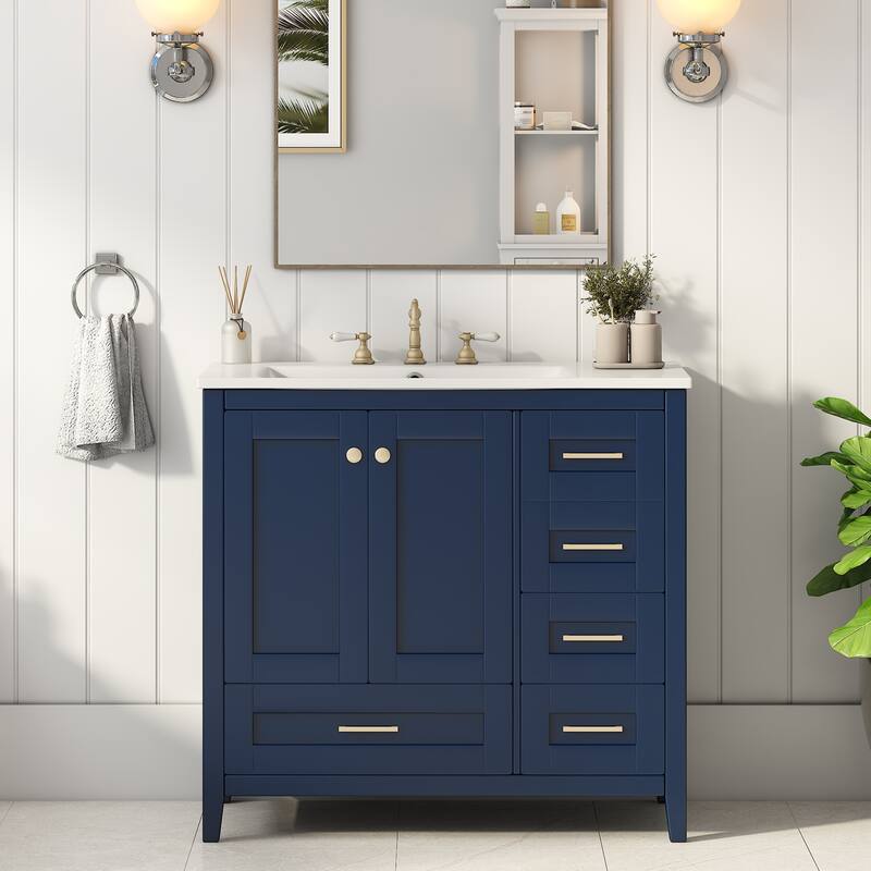 36'' Bathroom Vanity with Sink Combo Set, Modern Bathroom Cabinet with 4 Drawers