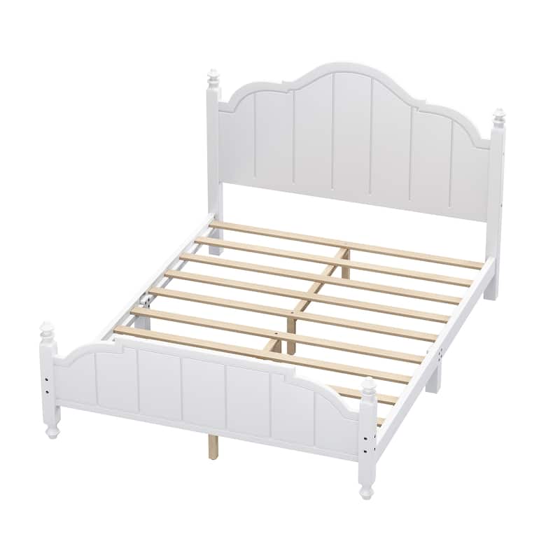 Wood Bed Frame with Sculpted Headboard by Harper&Bright Designs