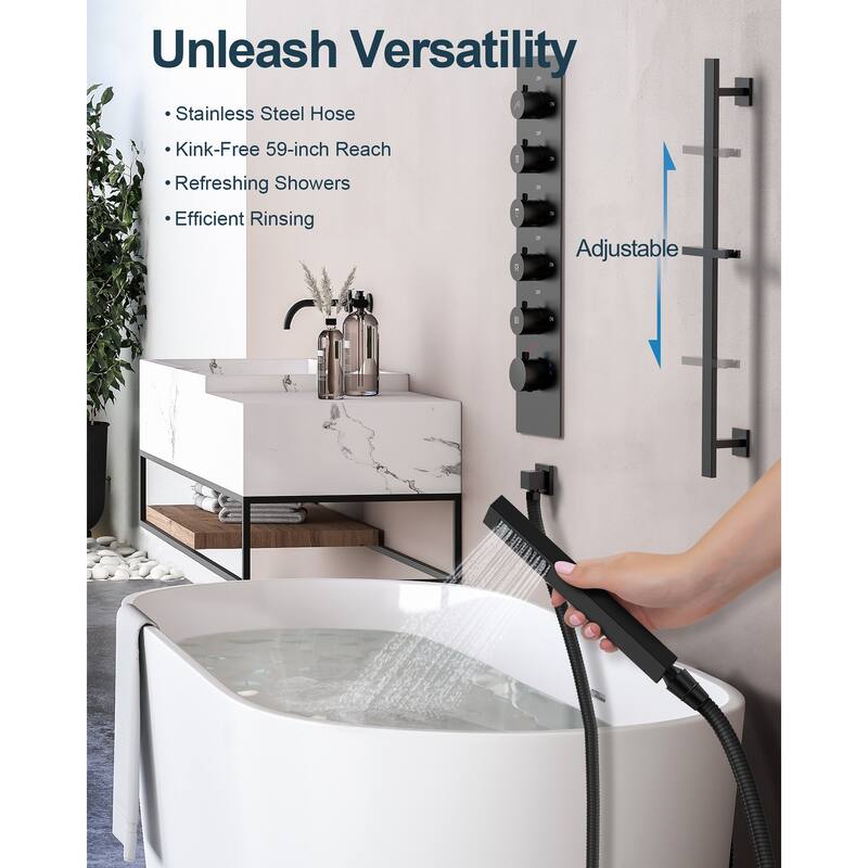 GRANDJOY LUXURY Shower Faucet Set 28"*16" Ceiling Mount Shower Head Body Jets Handheld Spray with Slide Bar LED Music