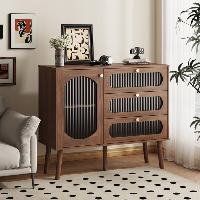 Wooden Accent Cabinet with 3 Drawers & 1 Door, Storage Sideboard, Entryway Cabinet, Dining Room Buffet