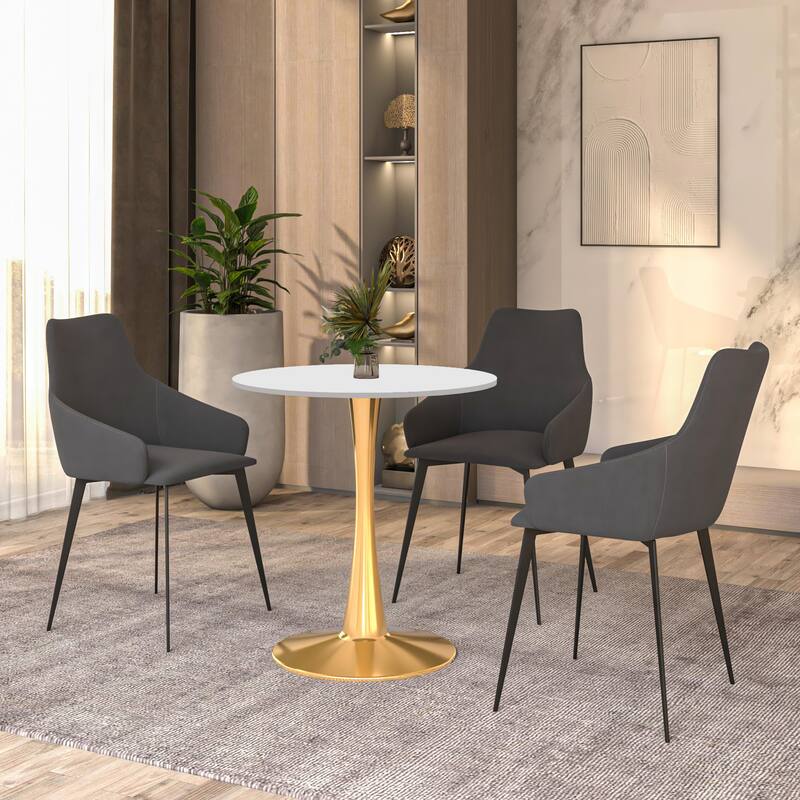 LeisureMod Bristol 27" Round Dining Table for 4 with MDF Tabletop in Gold Steel Base for Kitchen & Dining Room