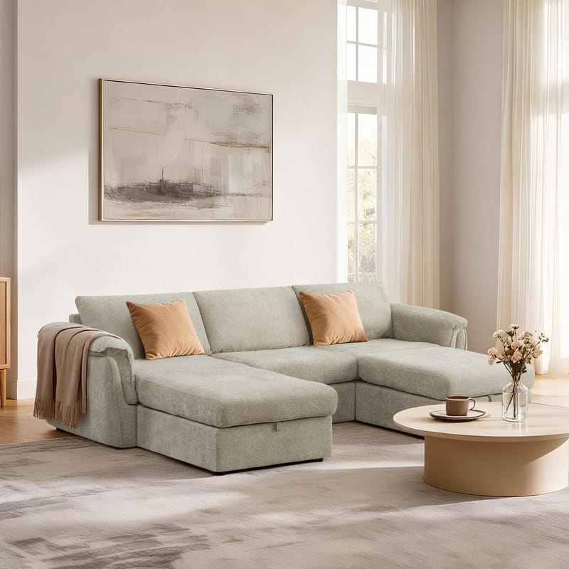 Spruce & Spring Modular Sectional Sofas with Optial Storage Console for Living Room - Taupe-5PC