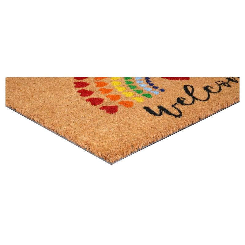 HomeRoots 17" X 29" Brown And Red Rainbow Welcome Outdoor Coir Door Mat - 17.00' X '29.00