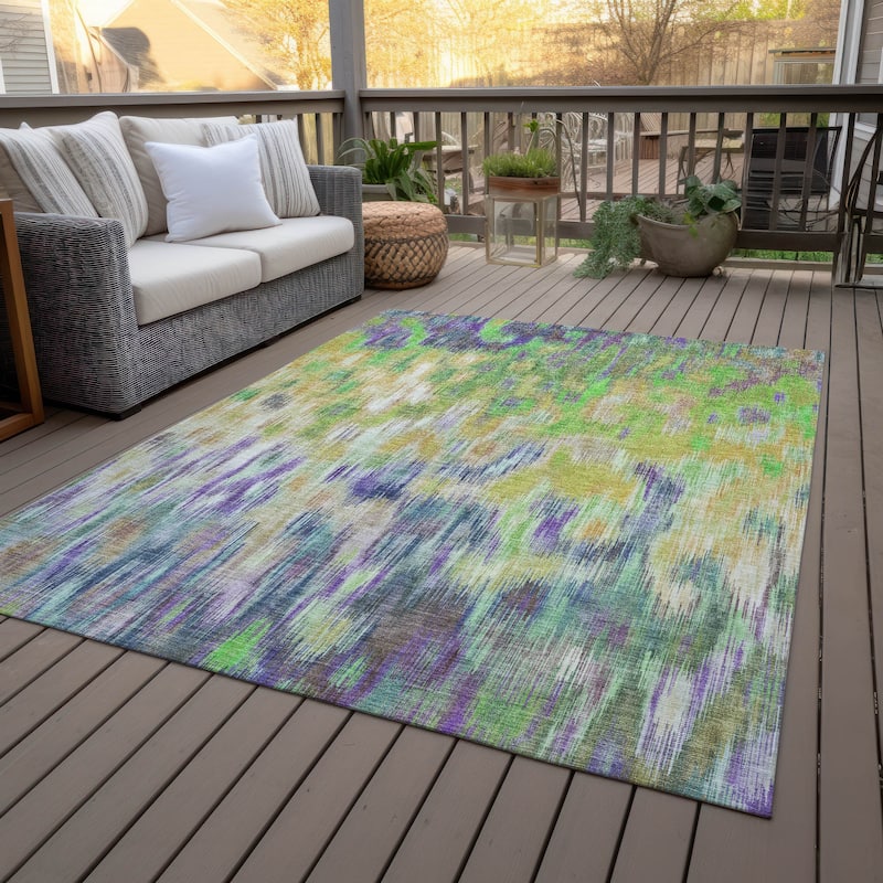 Machine Washable Indoor/Outdoor Modern Watercolor Chantille Rug