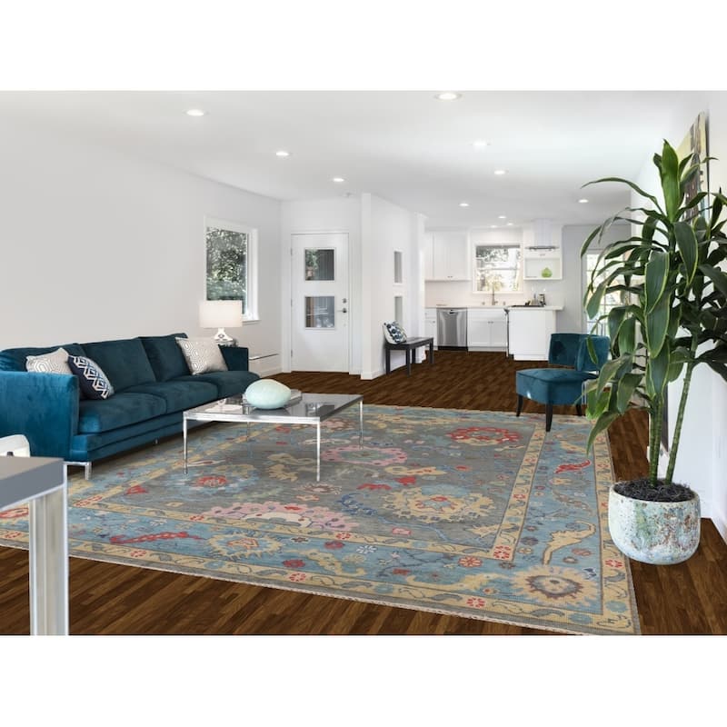 Gray & Blue Oushak Oriental Area Rug Handmade Wool Carpet - 8'11"x 11'8"