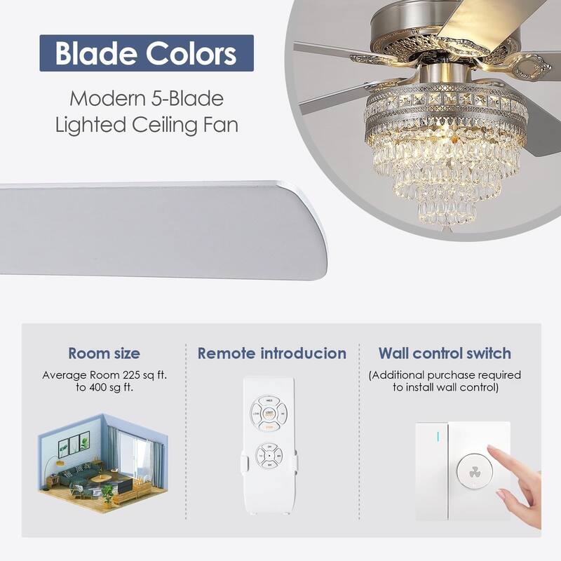 52" or 62" Indoor Crystal Ceiling Fan with Lights, Chandelier Ceiling Fans Lights with 6-Speed, APP Control, Dimmable, Timer