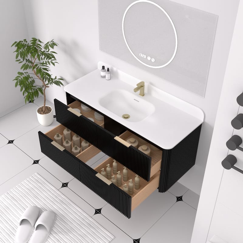 48" Floating Bathroom Vanity with Integrated countertop Rectangulare Sink Solid Wood - 48 inch