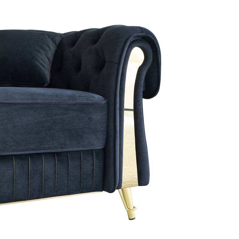 Oversized Chesterfield Tufted Sofa, Velvet Upholstered 3 Seater Sofa, Deep Seat Sofa with 2 Toss Pillows for Living Room