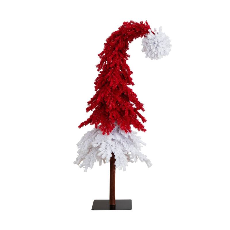 Pre-Lit Santa's Hat Artificial Christmas Tree - 7’ - Warm White LED Lights - 7 Foot