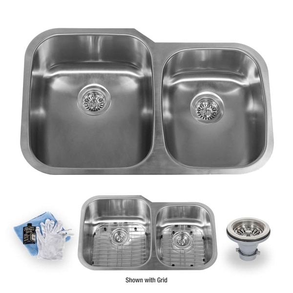 Miseno MSS3220C6040 32" Undermount Double Basin Stainless Steel Kitchen Sink with 60/40 Split - Drain Assemblies, Basin Racks