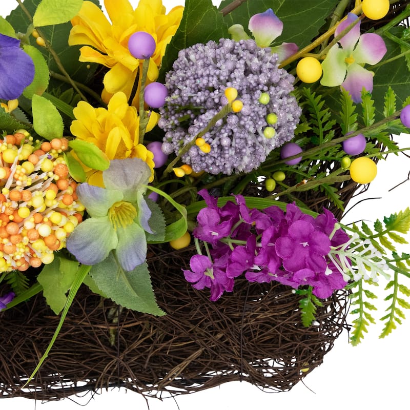 Mixed Wild Flower and Foliage Hanging Spring Wall Basket - 16"