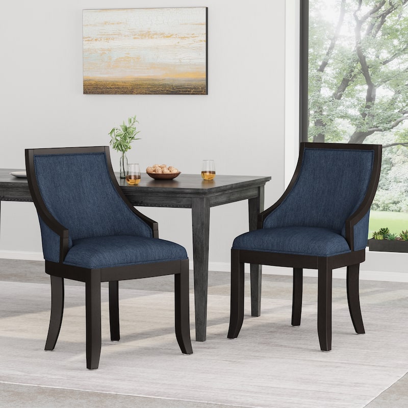 Set of 2 Fabric Upholstered Dining Chairs with Wood Legs - Blue