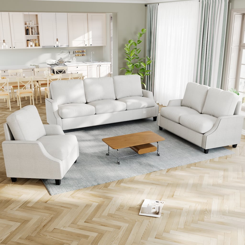 GDFStudio - Polyester 3-Piece Living Room Sofa Furniture Sets for Apartment