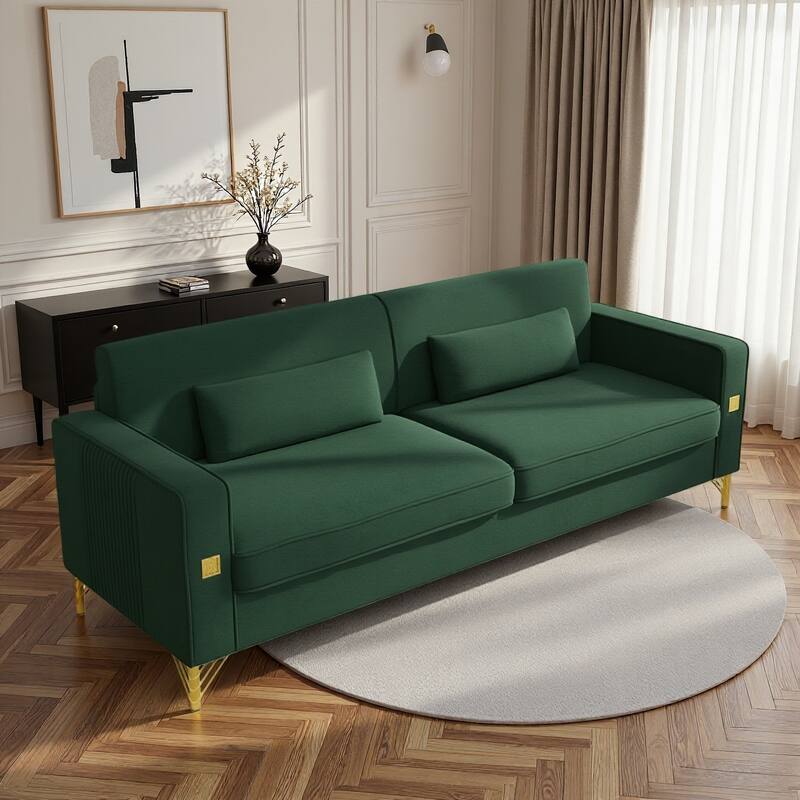 85.63" Velvet Sofa Couch with Cushions, Loveseat for Living Room, Square Armrest Upholstered Sofa with Metal Legs